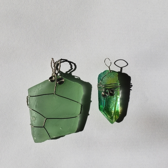 lot of 2 Quartz and Sea Glass pendants, NWOT, gems - Picture 11 of 14